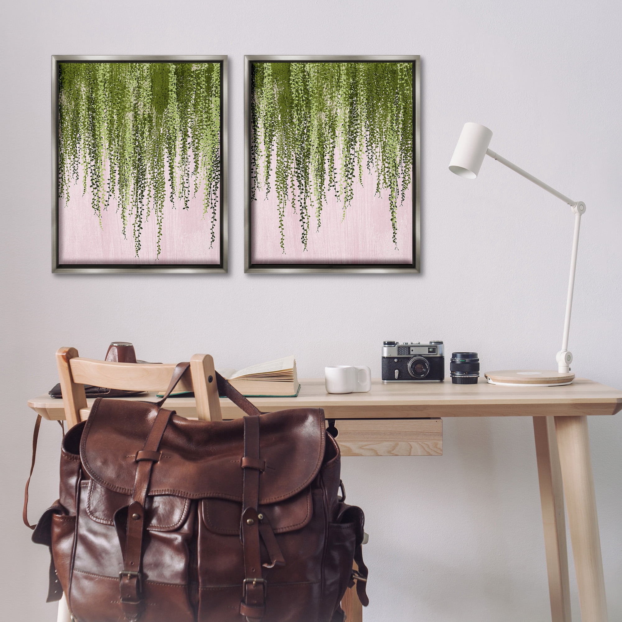 Stupell Industries Natural Falling Ivy Botanical & Floral Painting Gray Floater Framed Canvas Art Print Wall Art, 25 x 31, Set of 2