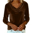 thumbnail image 2 of ClodeEU Women's Velvet Stacked Collar T-shirt , Loose Sleeve Business Dressy Blouse Shirt Top Brown,Womens Plus M, 2 of 7