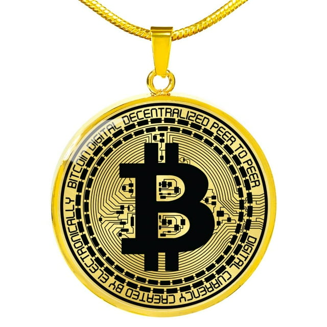 Bitcoin Crypto Trader Necklace Stainless Steel or 18k Gold Circle Pendant 18-22"