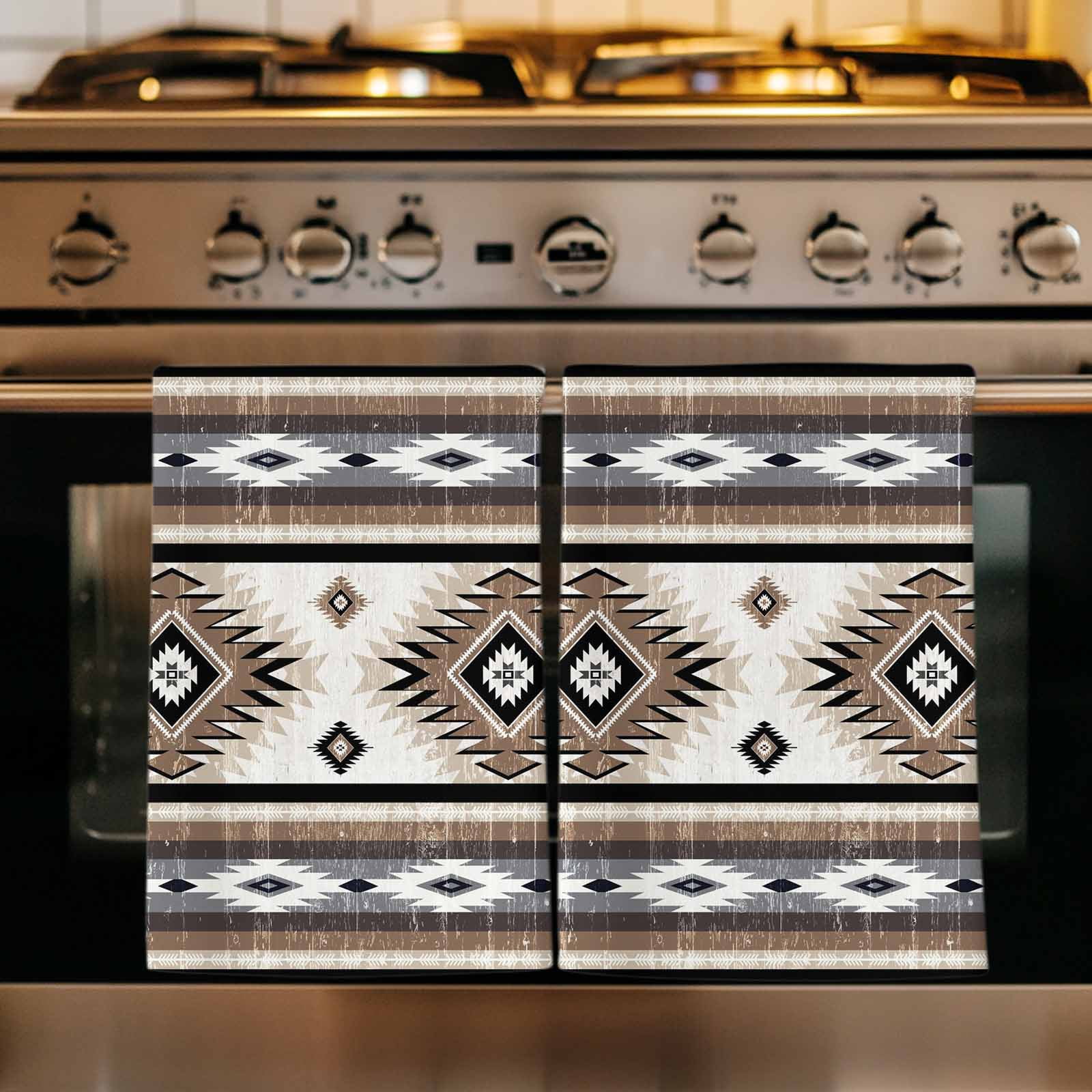 Dish Towels, Brown Grey Boho Aztec Absorbent Kitchen Towels 2 PCS, Southwest Tribal Geometric Microfiber Hand Towels Dish Cloths Tea Towels for Home&nbsp;Bathroom Cleaning Drying,18X28-Inch,