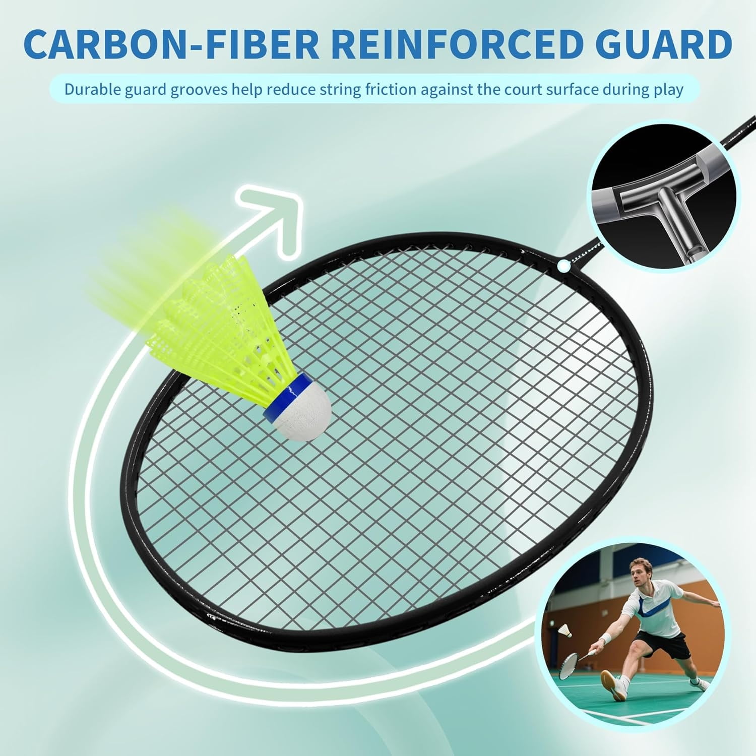 Professional Badminton Rackets Set of 4 - Carbon Fiber, 6 Shuttlecocks, 4 Grips & Bag for Backyard Games | 90g Lightweight