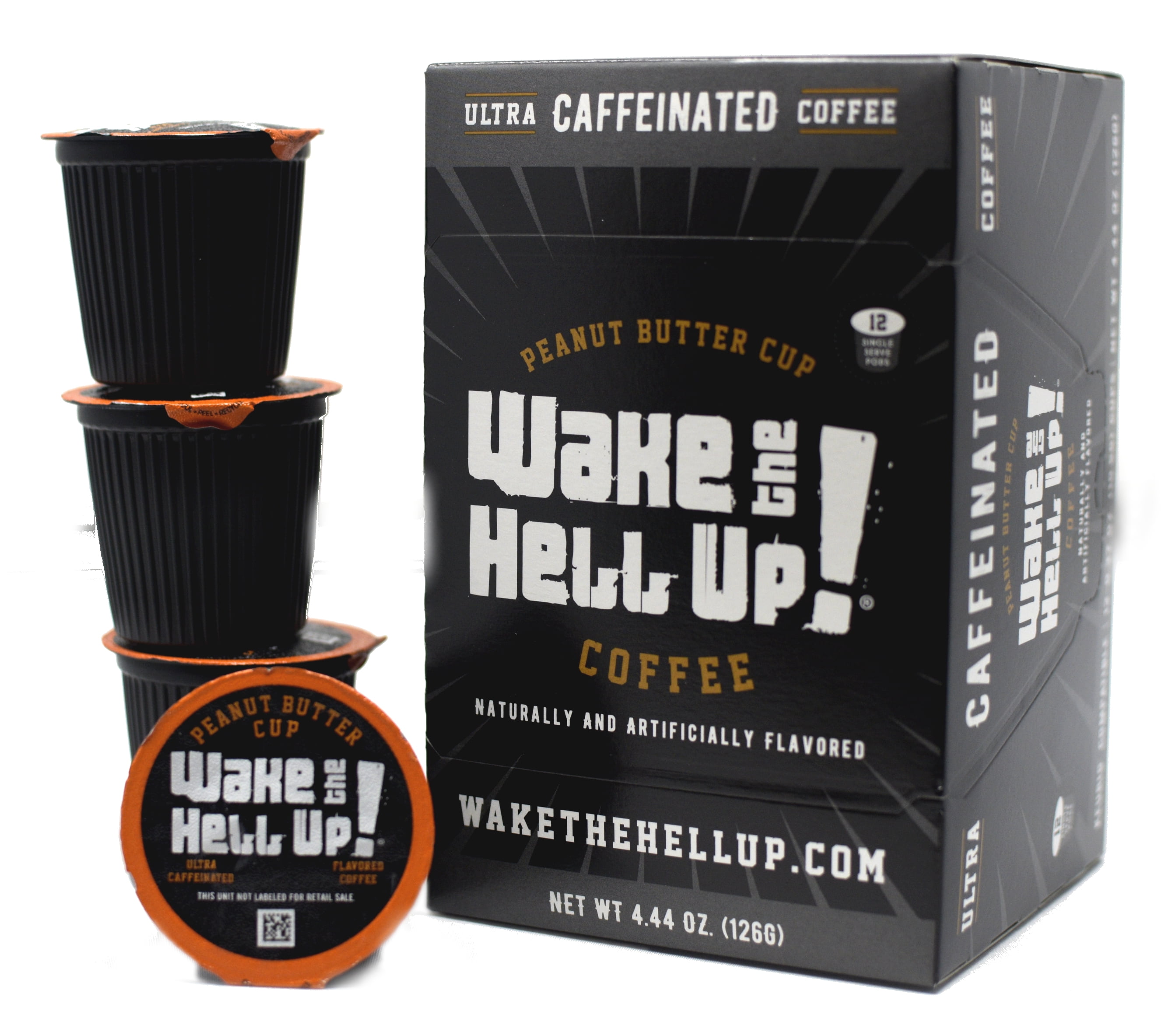 Wake The Hell Up!® Peanut Butter Cup Flavored K-Cup Single Serve Capsules Ultra-Caffeinated Coffee For K-Cup Brewers | 12 Count, 2.0 Compatible Pods | Perfect Balance of High Caffeine & Great Flavor