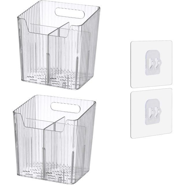 Juego de 2 organizadores de almacenamiento para pared, estantes de baño, apilables, de plástico transparente, para cepillos de dientes, adhesivos, para baño, cocina, armario, ducha, sin BPA, pequeños