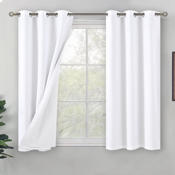 PinesC White Blackout Curtains for Bedroom 54 Inch Length 2 Panels Set, Thermal Insulated Bedroom Curtains Soundproof Room Darkening Small Window Curtain Drapes, Each Short Curtains 42 Inch Wide