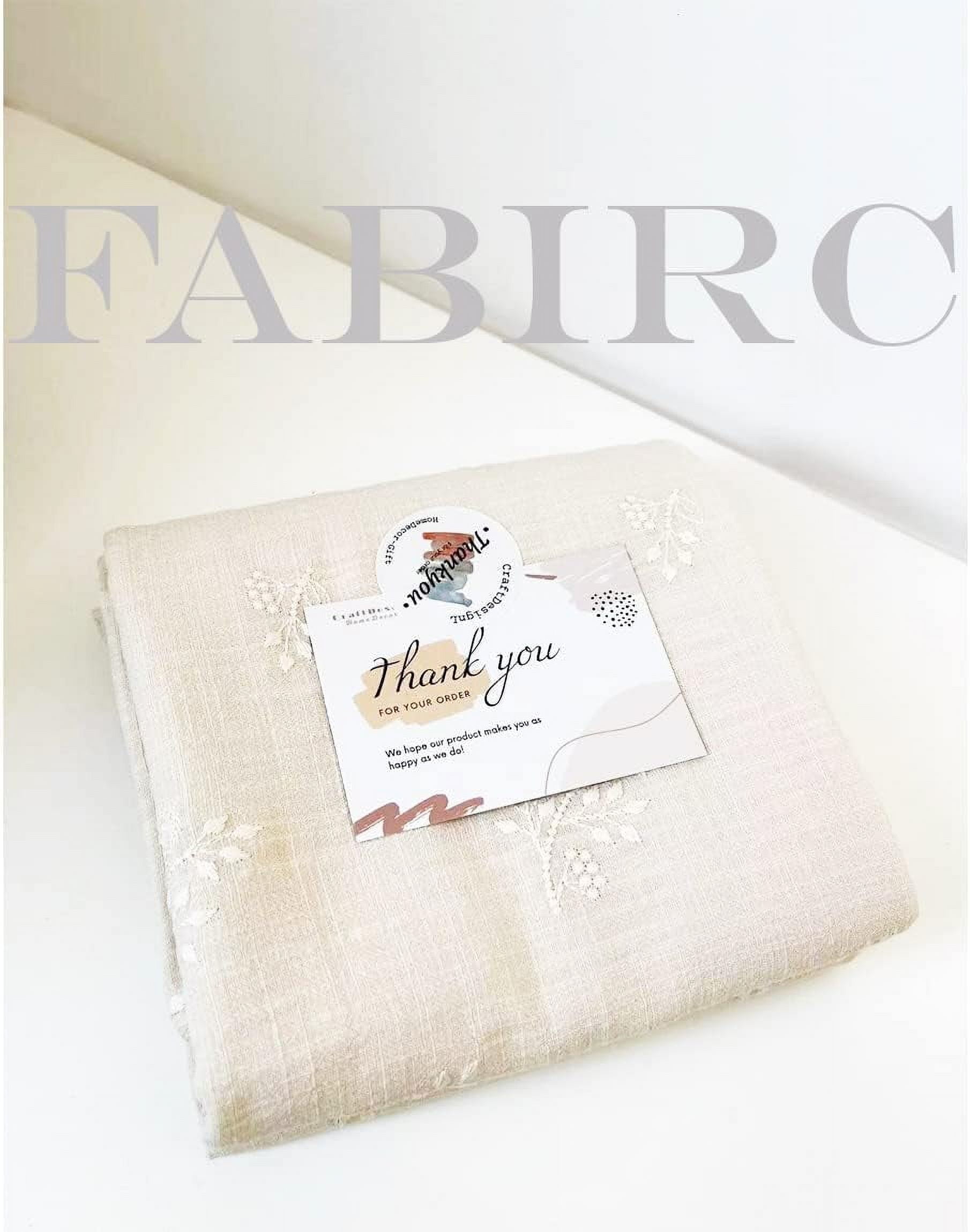 CraftDesignL Floral Cotton Embroidered Fabric - Japanese, Quilting, Designer Fabric by Yard - Linen Cotton (Beige)