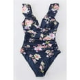 thumbnail image 3 of Women's V Neck One Piece Swimsuit Ruffled Lace Up Swimwear, 3 of 4