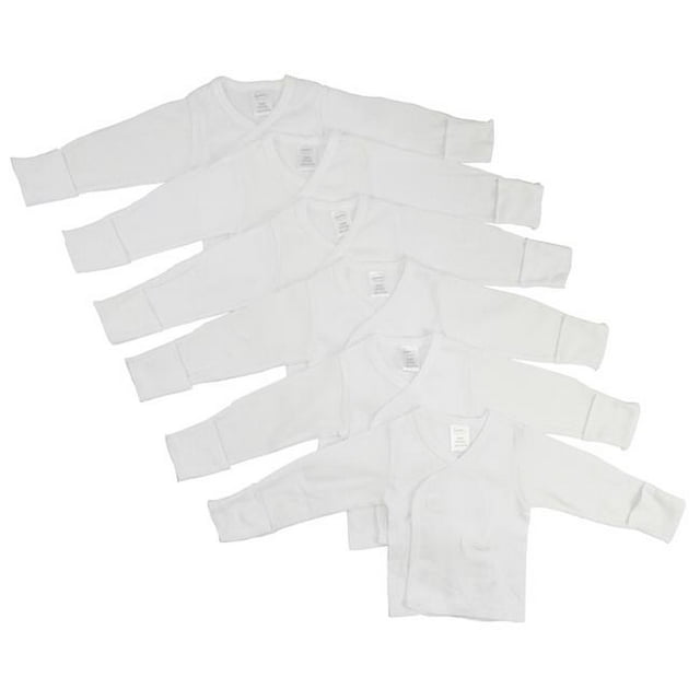 CS-071NB-071NB Long Sleeve Side Snap with Mitten, White - Newborn