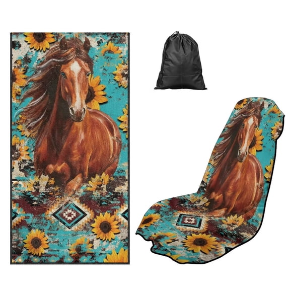 Xixirimido Universal Car Towel Seat Cover for Post Gym Workout Swimming Running Soft Breathable Automotive Front Seat Protector Car Accessories, Vintage Ethnic Horse Sunflower