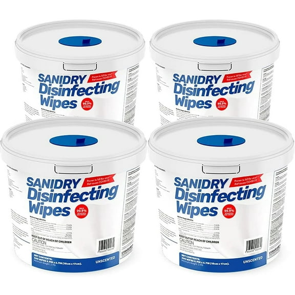 Rosmar Sanidry Disinfecting Wipes 300 Count - 4 Pack, EPA Registered, Unscented, White, Nonabrasive