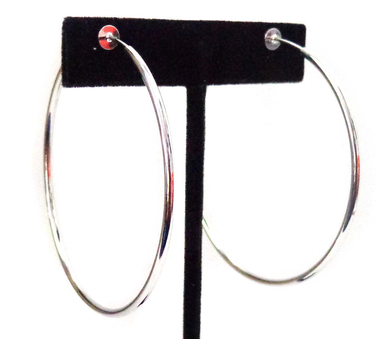 Clipon Hoop Earrings Simple Thin 2 inch Silver Tone Hoop Earrings Non