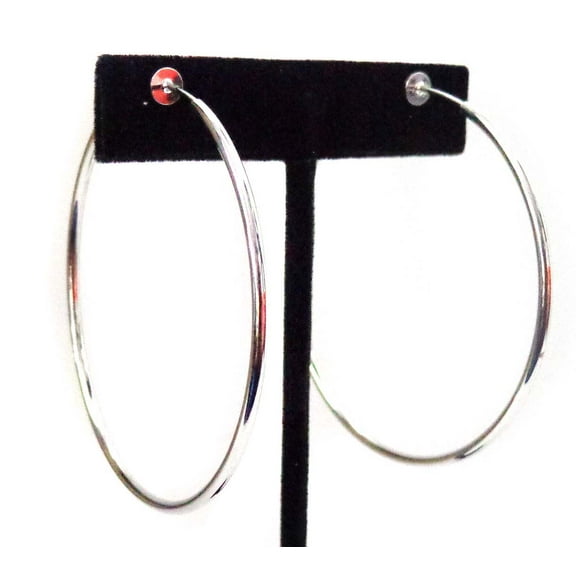 Clip-on Hoop Earrings Simple Thin 2 inch Silver Tone Hoop Earrings Non Pierced