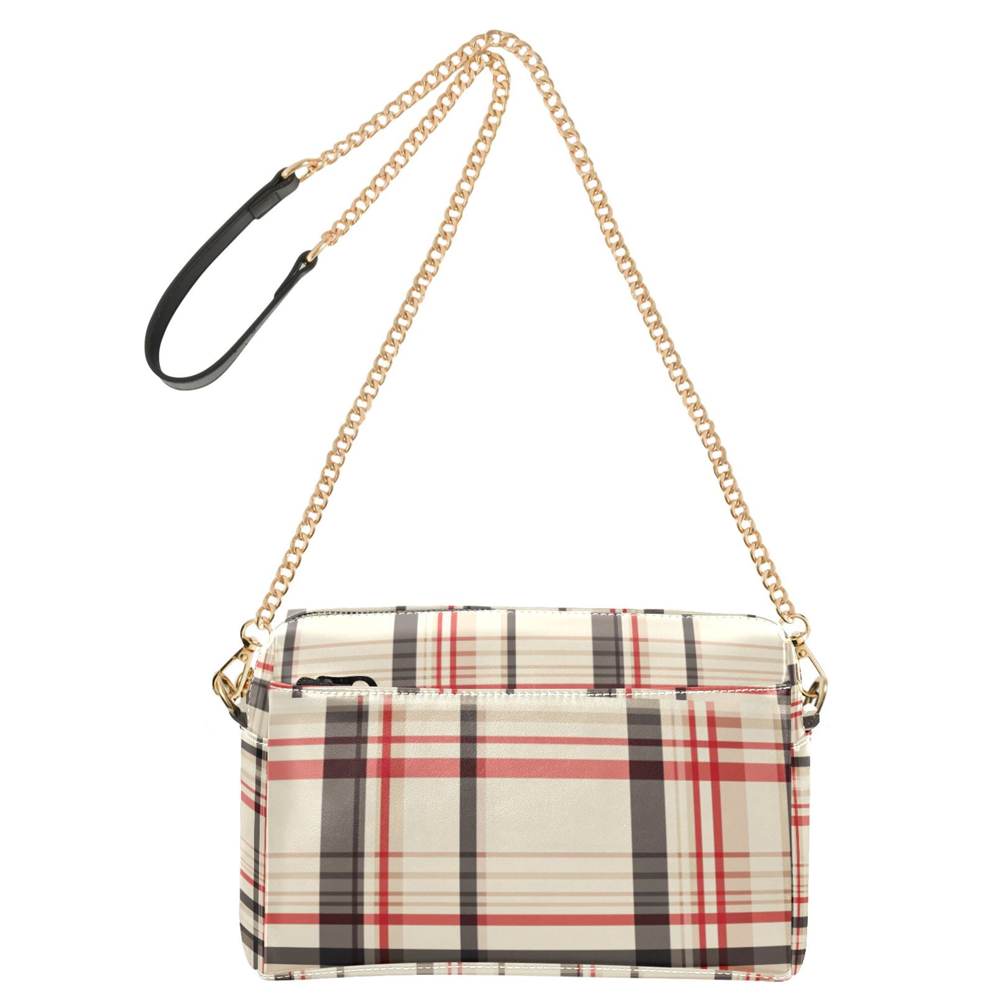 FORMRS Women Crossbody Purse with Chain Strap Vegan Leather Shoulder Handbag, Black Tartan