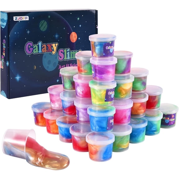 Kids Galaxy Slime Party Favor Kit, 30-Pack Colorful Putty Toys for Stress Relief and Sensory Play, Bulk Stocking Stuffer Gifts for Girls and Boys, Assorted Colors