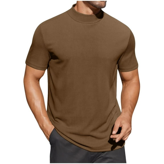 CHEEREAM Men's Knit T-Shirts Short Sleeve Crewneck Shirt Casual Textured Pullover Tees Brown L