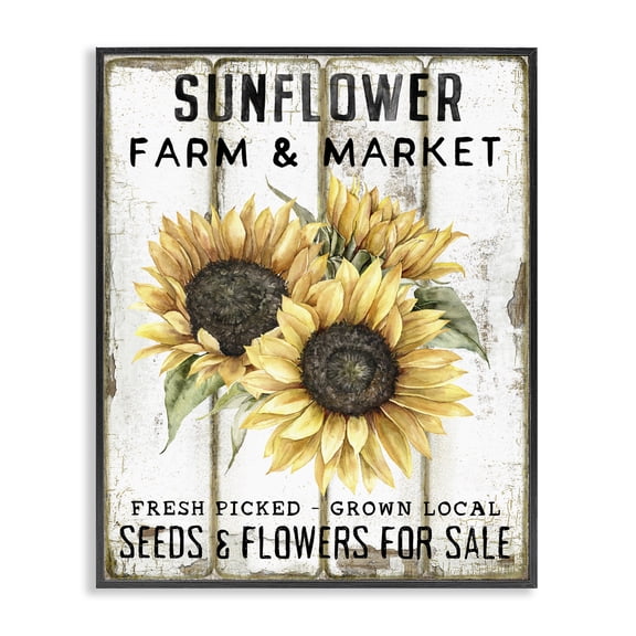 Stupell Industries Sunflower Farm & Market Plants & Flowers Painting Black Framed Art Print Wall Art, 11 x 14