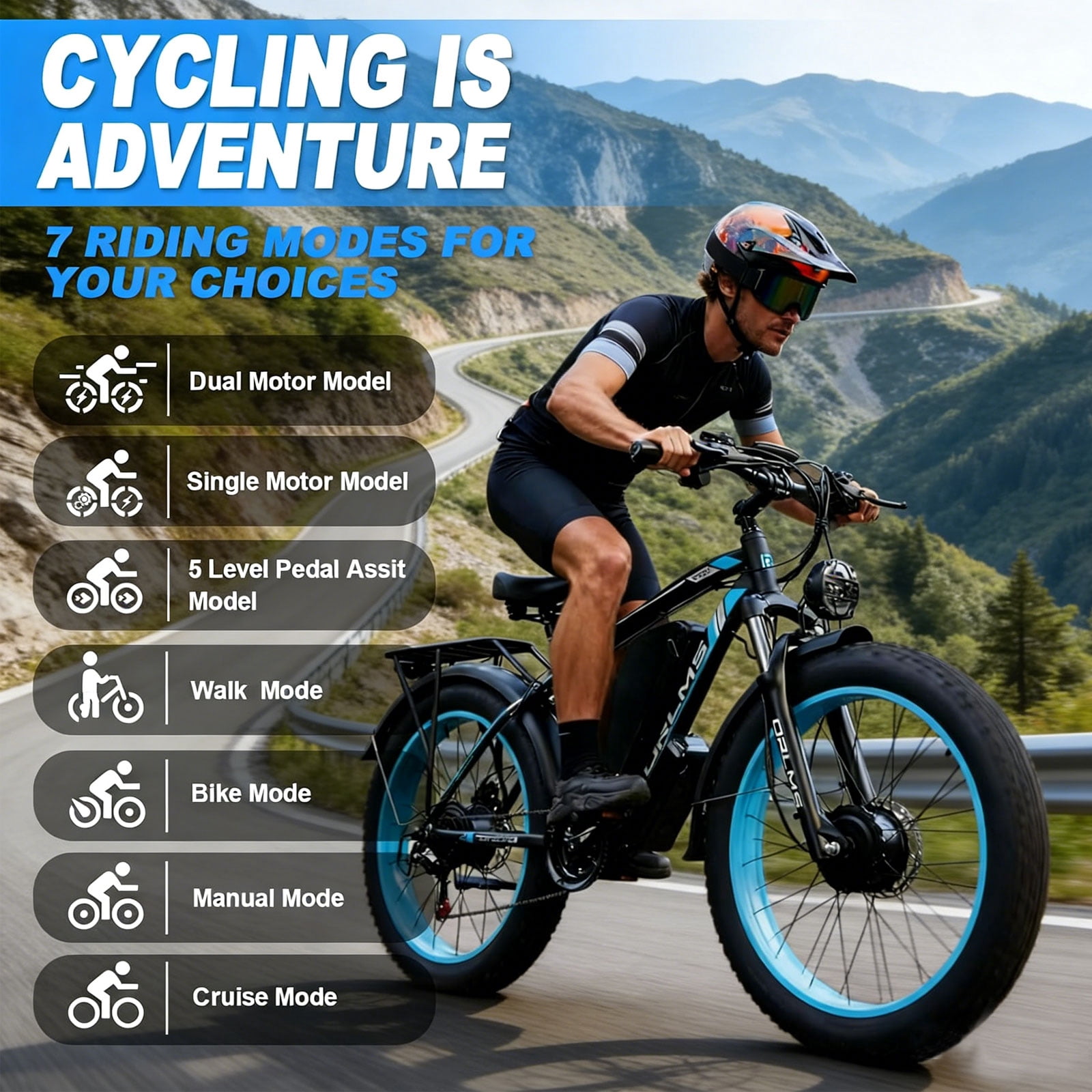 (US in Stock)Peak 6000W Dual Motor Ebike , 45-50MPH Electric Bike for Adults, 60V 25AH Battery 100Miles Range Ebike, 26Inch Fat Tire Fast Electric Bicycles for Snow Off-Road Commuter Mountain E-Bike