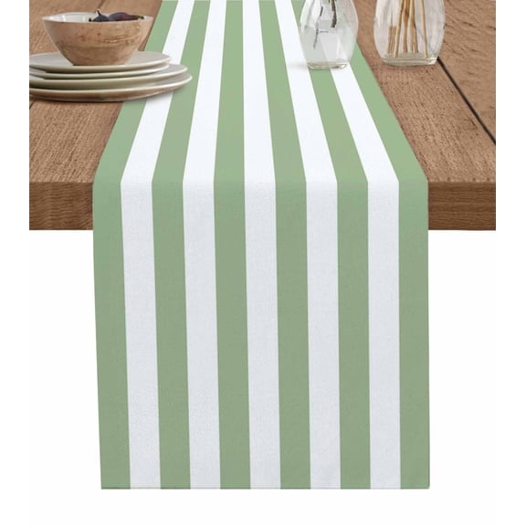 Hokiten Table Runners 108 Inches Long Dress Scarves, Sage Green Striped Farmhouse Coffee/Dining/Kitchen Table Runner for Living Room, Farmhouse Sage Green Stripes 13x108 Inch