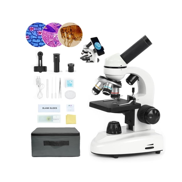 Microscope pour Adultes Enfants Étudiants, 100X-2000X Microscopes, Éclairage LED Double Corps en Métal, Kit de Microscope Monoculaire Biologique pour l'École