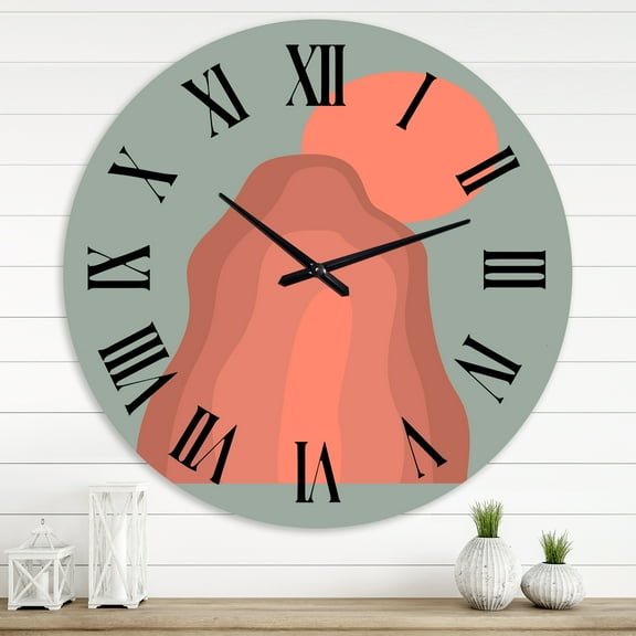 Designart 'Pink Sunset Mountain Landscape' Modern Wall Clock