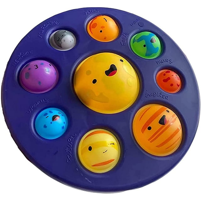 Solar System Fidget Dimple Toy, Simple Sensory Dimple Fidget Toy, Cute 9 Planets Mini Pop Dimple Gadgets, Silicone Bubble Flipping Board Fidgets, Stress Reliever for Home Office School (Multicolor)