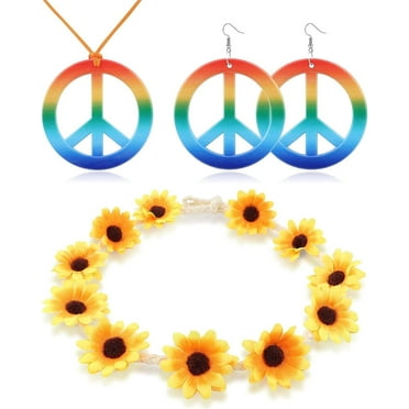 Hippie Peace Sign Necklace and Earrings - Walmart.com