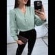 thumbnail image 4 of Blusas Informales de Negocios para Mujer, Camisas de Verano de Larga con Botones y Cuello en V, Blusas de . Verde XXL, 4 of 8