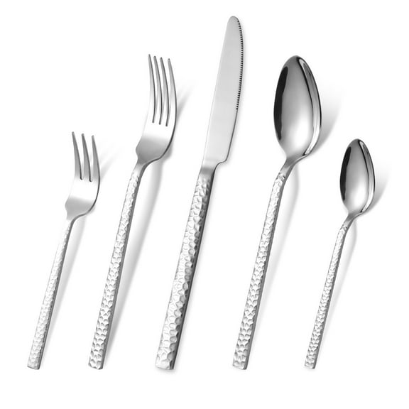 SongSUN 5-Piece Hammered Cutlery Set – Dinner Knife, Large/Small Spoons & Forks for Home Kitchen, Daily Use & Gatherings