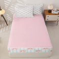 thumbnail image 4 of Manfei Modern Geometric Grid Zipper Twin Comforter Sets with Fitted Sheet and 2 Pillowcases,Pink Kawaii Bowknot Zipper Bedding Set,Pink Reversible,4-Piece, 4 of 7