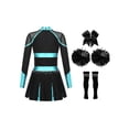 thumbnail image 2 of CHICTRY Girls Cheer Leader Outfit Long Sleeve Shiny Dance Dress with Hand Flowers Socks Blue Green&Black 16, 2 of 7