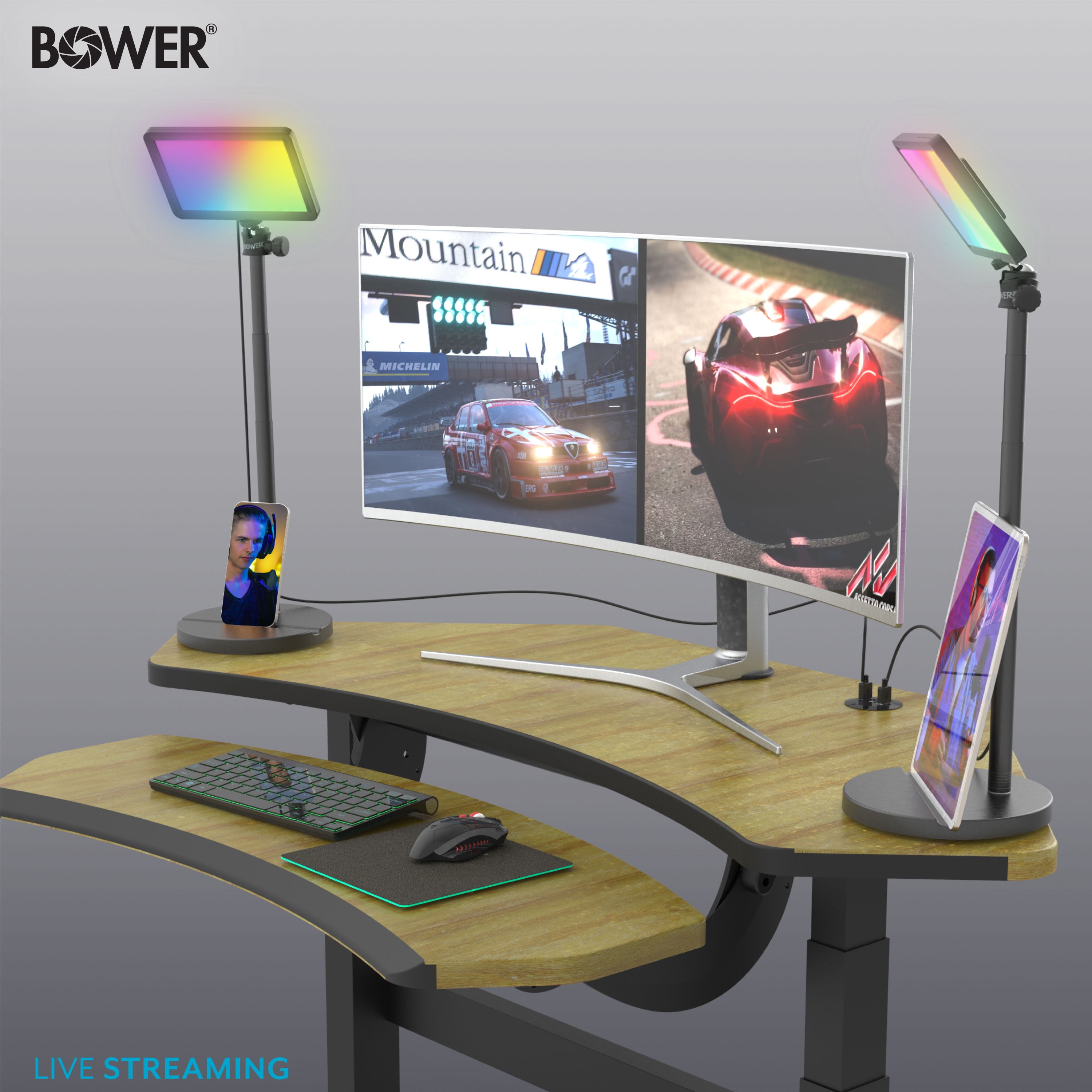Bower 8" Creator LED RGB Light Kit 2-Pack w/ 32" Extendable Aluminum Stands , Perfect for Content Creation