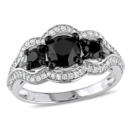 1-3/4 Carat T.W. Black & White Diamond 10kt White Gold 3-Stone Engagement Ring