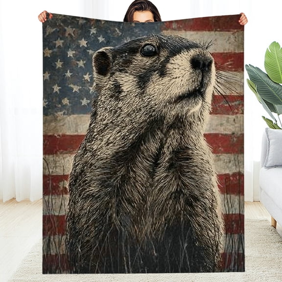 Creowell Vintage American Flag Otter Blanket Throw Blankets for Travel Camping Sofa Living Room Decor, Lightweight Cozy Soft Fuzzy Gifts for Women Adults Kids 30*40in