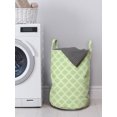 thumbnail image 3 of Geometric Laundry Bag, Pastel Monochrome Traditional Style Quatrefoil Shapes in Continuous Pattern, Basket with Handles Drawstring Closure for Laundromats, 13" x 19", Pastel Green, by Ambesonne, 3 of 4