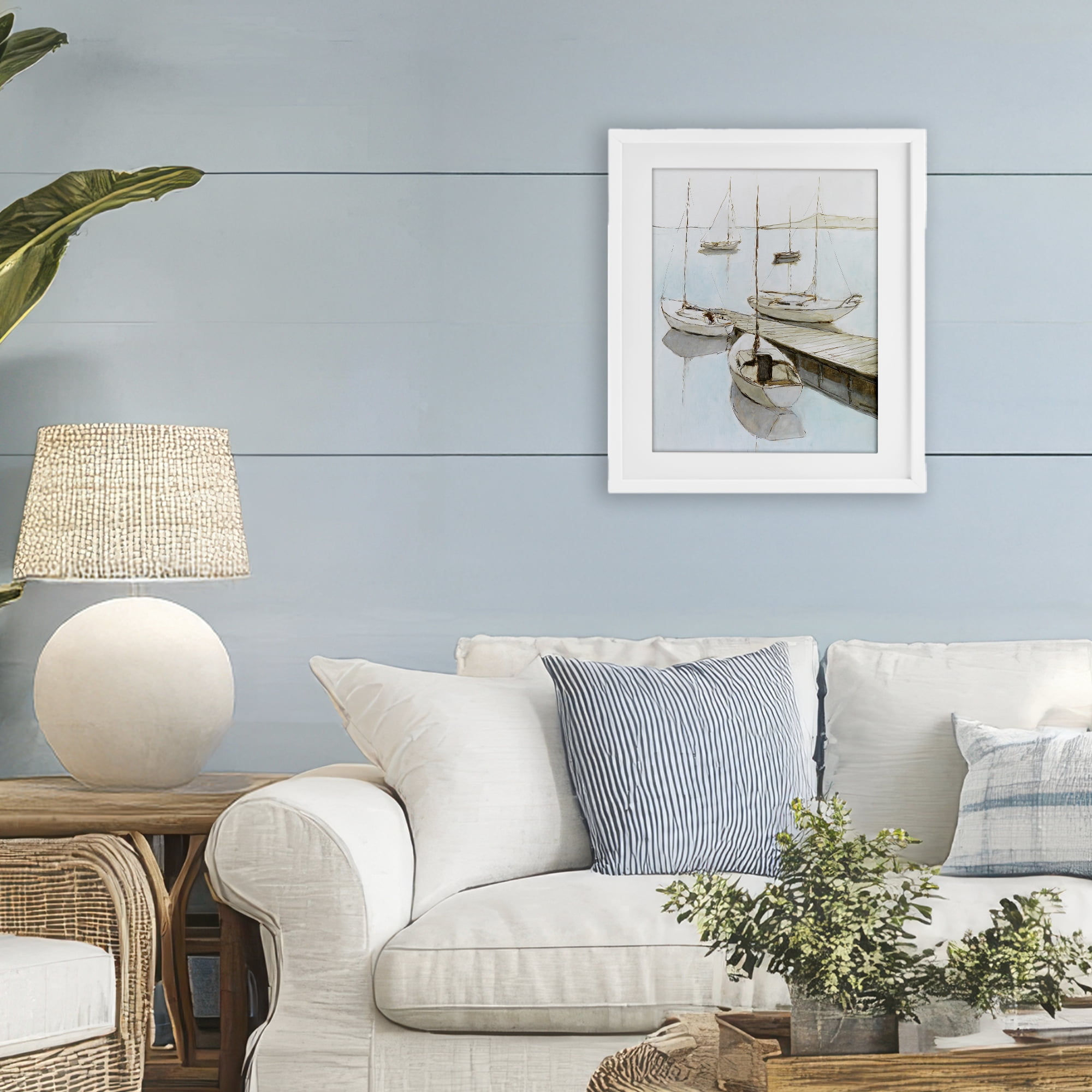 Stupell Industries Docked Sails Coastal Scene White Framed Print Under Glass, design by Lorenzo Collective