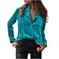 thumbnail image 1 of Bowake Women's Long Sleeve Velvet Shirt Solid Color Elegant Button down Basic Blouse Going out Work Tops with Pockets, 1 of 6
