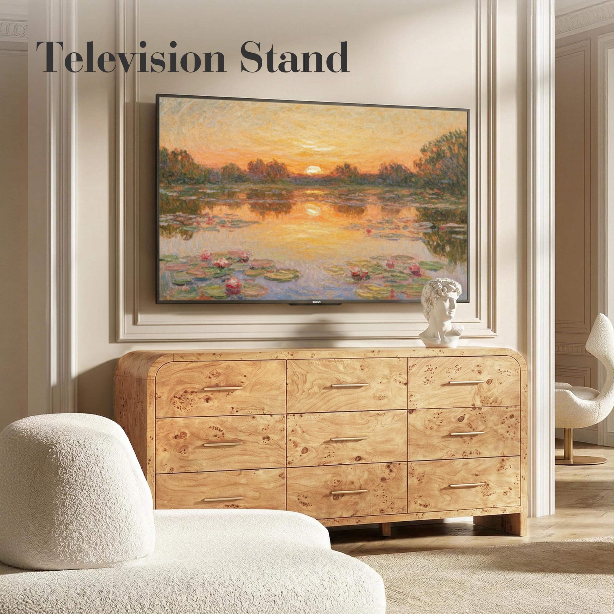 Vintagearth 9 Drawers Dresser for Bedroom, Curved FSC-certified Wood 1.18" Thick Board Dressers & Chests of Drawers for  Living Room, Hallway, Entryway, Light Burl