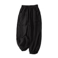 thumbnail image 6 of Yyeselk Womens Cotton Linen Capri Pants Wide Leg Barrel Tapered Pants Summer High Waisted Drawstring Cropped Beach Trousers with Pockets Black L, 6 of 6