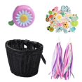 thumbnail image 2 of Cesta de bicicleta con manillar delantero de borla de color con pegatinas con decoración de campana Bolsa de transporte Mimbre tejido a mano ajustable Negro Macarena Cesta para bicicleta, 2 of 7