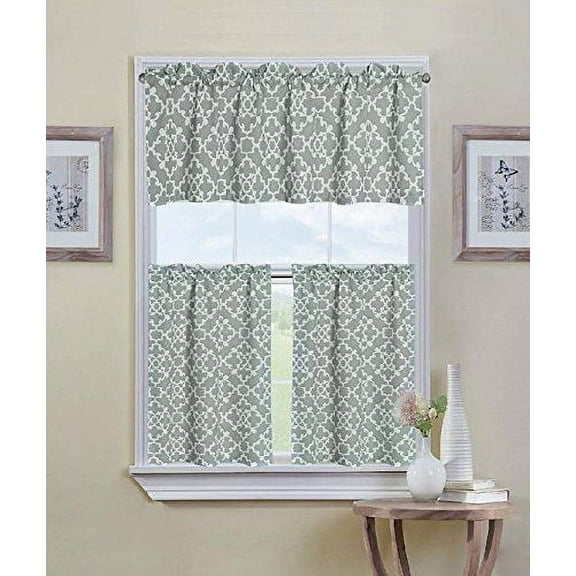 GoodGram Grey Shabby 3 Piece Kitchen Curtain Tier & Valance Set