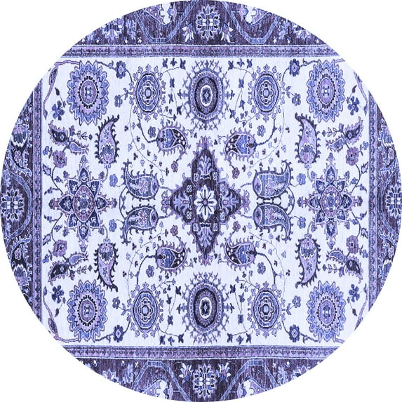 Ahgly Company Machine Washable Indoor Round Oriental Blue Traditional Area Rugs, 8' Round