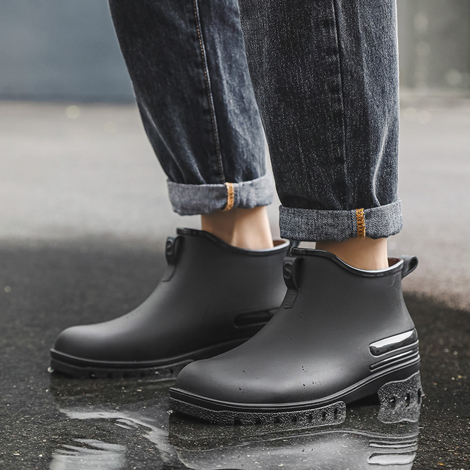 Mzoazpie Women's Rain Boots, Waterproof Non- Ankle-High Boots, Solid Color Print Unisex Shoes Outdoor