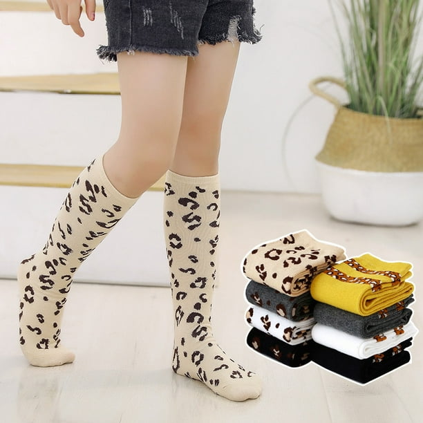 Volkmi Korean version of fashion children's cotton leopard print stockings  striped tide socks 2-12 years old_Leopard print-gray 