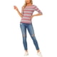 thumbnail image 2 of Camisetas de rayas para mujer Inspire Chic, corte ajustado, mangas de codo, cuello barco, T-shirt M en rosa y gris, 2 of 6