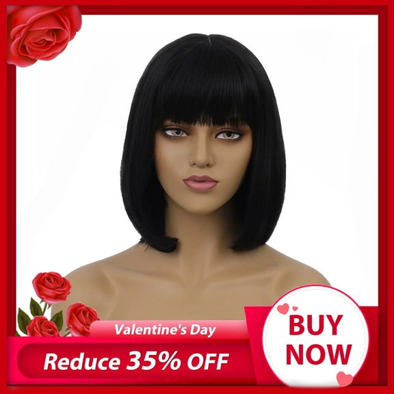 UTOURS Black Short Wigs Straight Bob Hair Wigs with Bangs for Women Synthetic Daily Use Wig