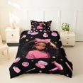 thumbnail image 2 of Castle Fairy Glam Black Girl Twin Duvet Cover,Stars Print Twin Bedding,Pink Black,Pink Reversible,1 Duvet Cover and 1 Pillowcase, 2 of 6