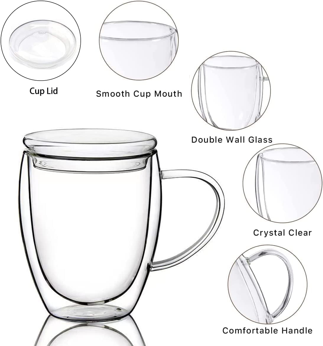 YUNCANG Double Wall Coffee Mugs, (4-Pcak) 16 Ounces-Clear  Glass with Handle,lnsulated,Cappuccino,Tea,LatteCups,Beverage Glasses Heat  Resistant: Coffee Cups & Mugs