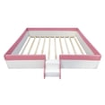 thumbnail image 4 of Harper & Bright Designs King Size Upholstered Daybed Frame with Fence and Stairs, MontessoriFloor Bed with Sturdy Slat Support, Pink+White, 4 of 12