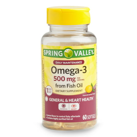 Spring Valley Omega-3 Fish Oil Softgels, 500 Mg, 60