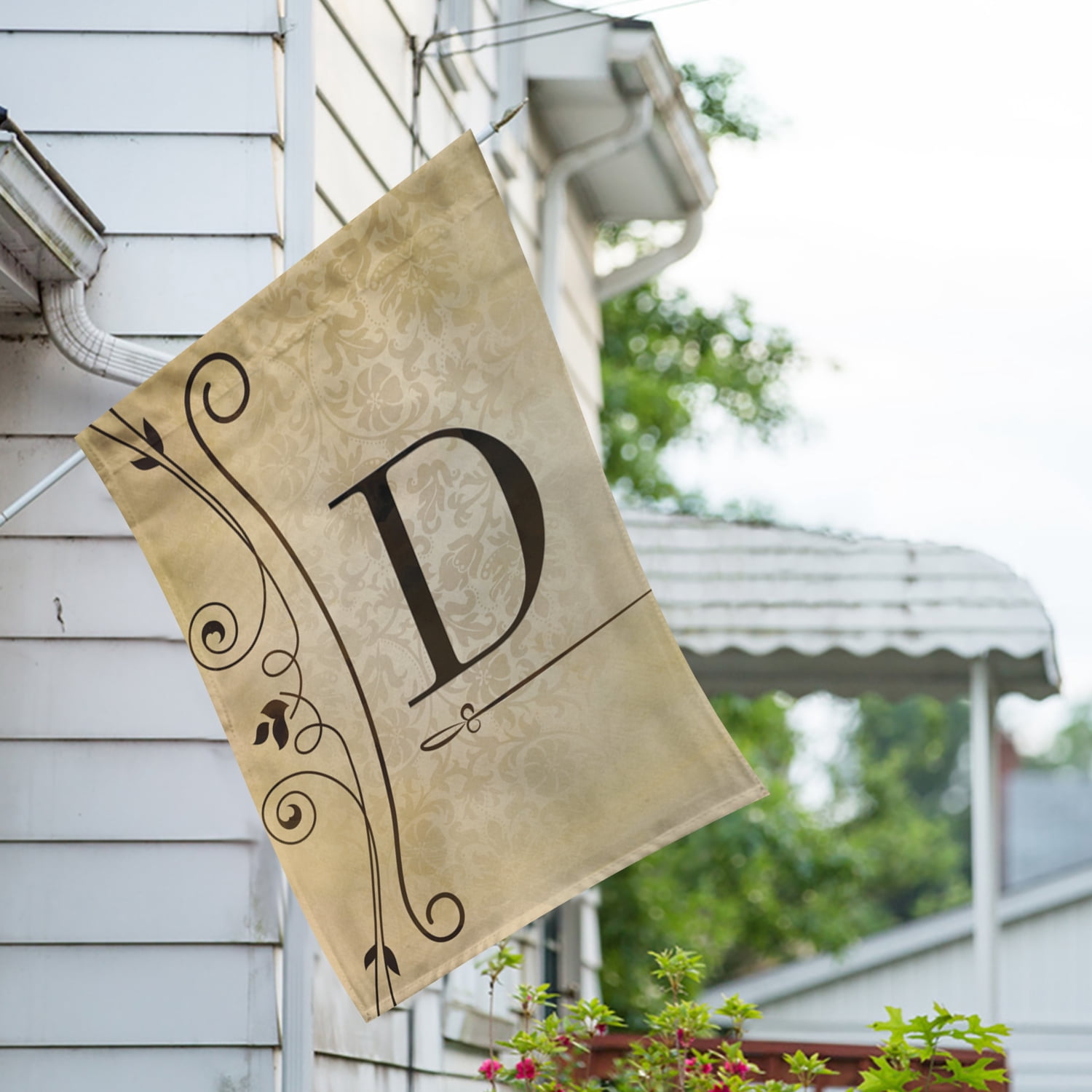 America Forever Fancy Scroll Monogram D House Flag, 28 x 40 inch Double Sided, Elegant Letter D Flag, Decorative Scroll Design, Personalized Initial Yard Art, Housewarming Gift