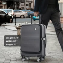 Compact carry-on suitcase, front-opening luggage, with front pockets and USB interface, comes with 1 travel bag, durable, lightweight, suitable for travel and business trips